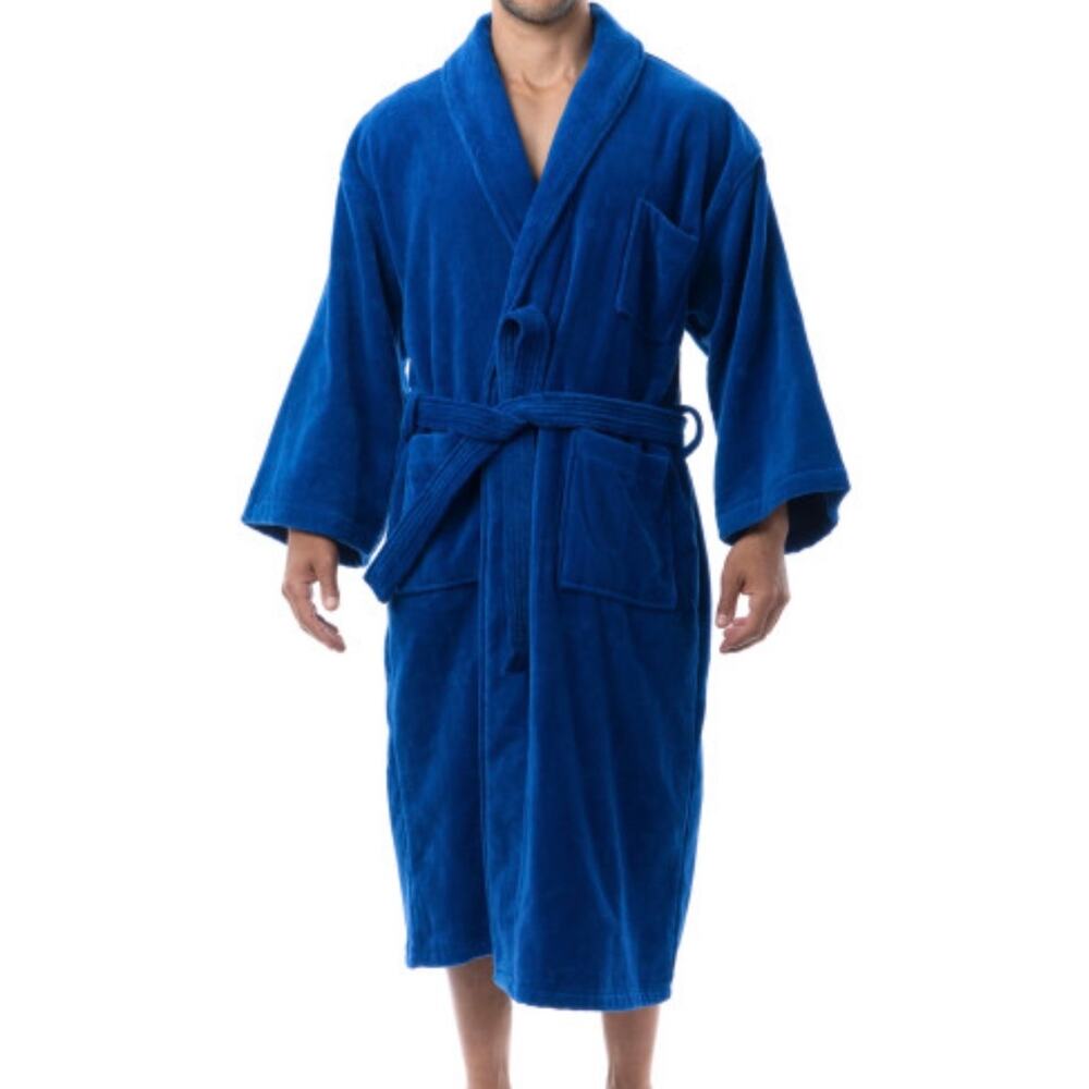 Alpine Swiss Blue Cotton Plush Bathrobe Unisex Men’s M/L Super Absorbent Spa